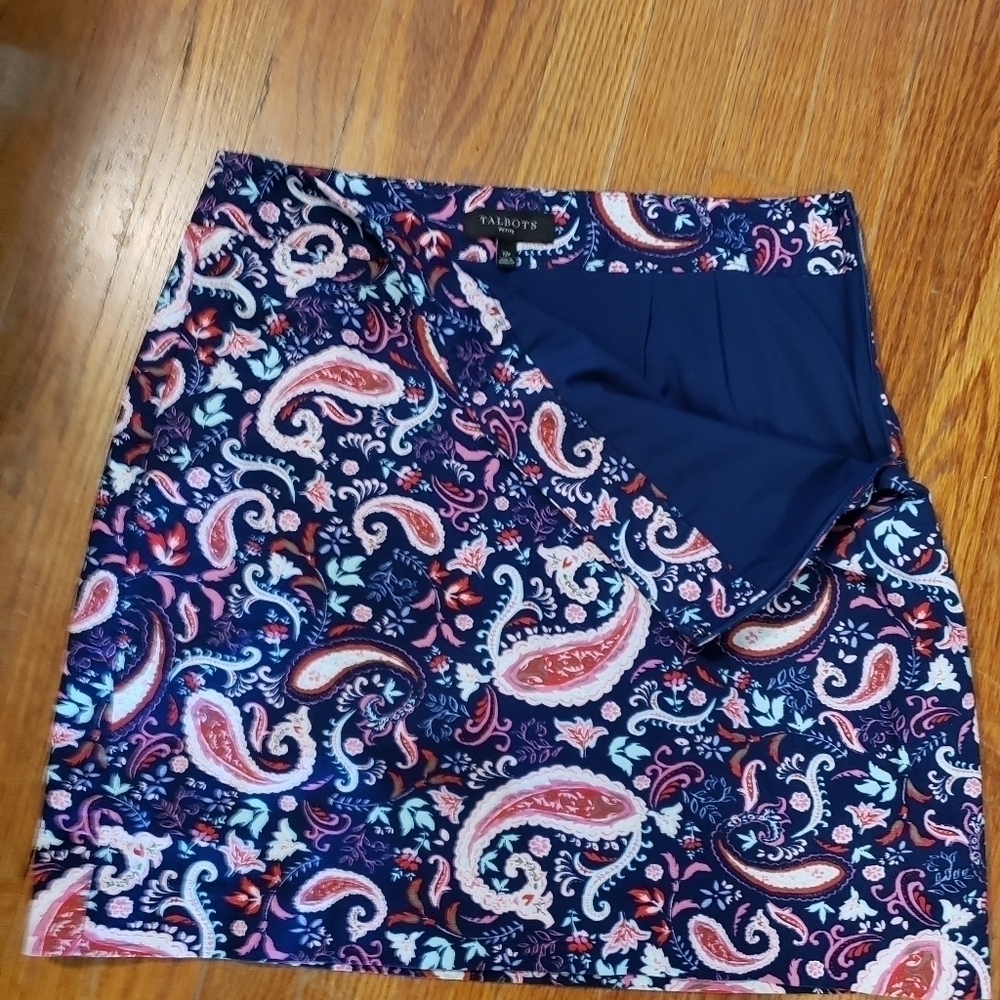 Talbots PAISLEY & FLORAL PRINT Lined Cotton A-line Skirt Size 12P, Classic - Picture 5 of 6